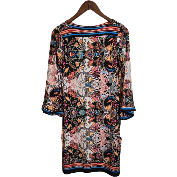 ECI New York Women Paisley Sheath Dress Bell Sleeves Multicolor XS - Picture 2 of 11